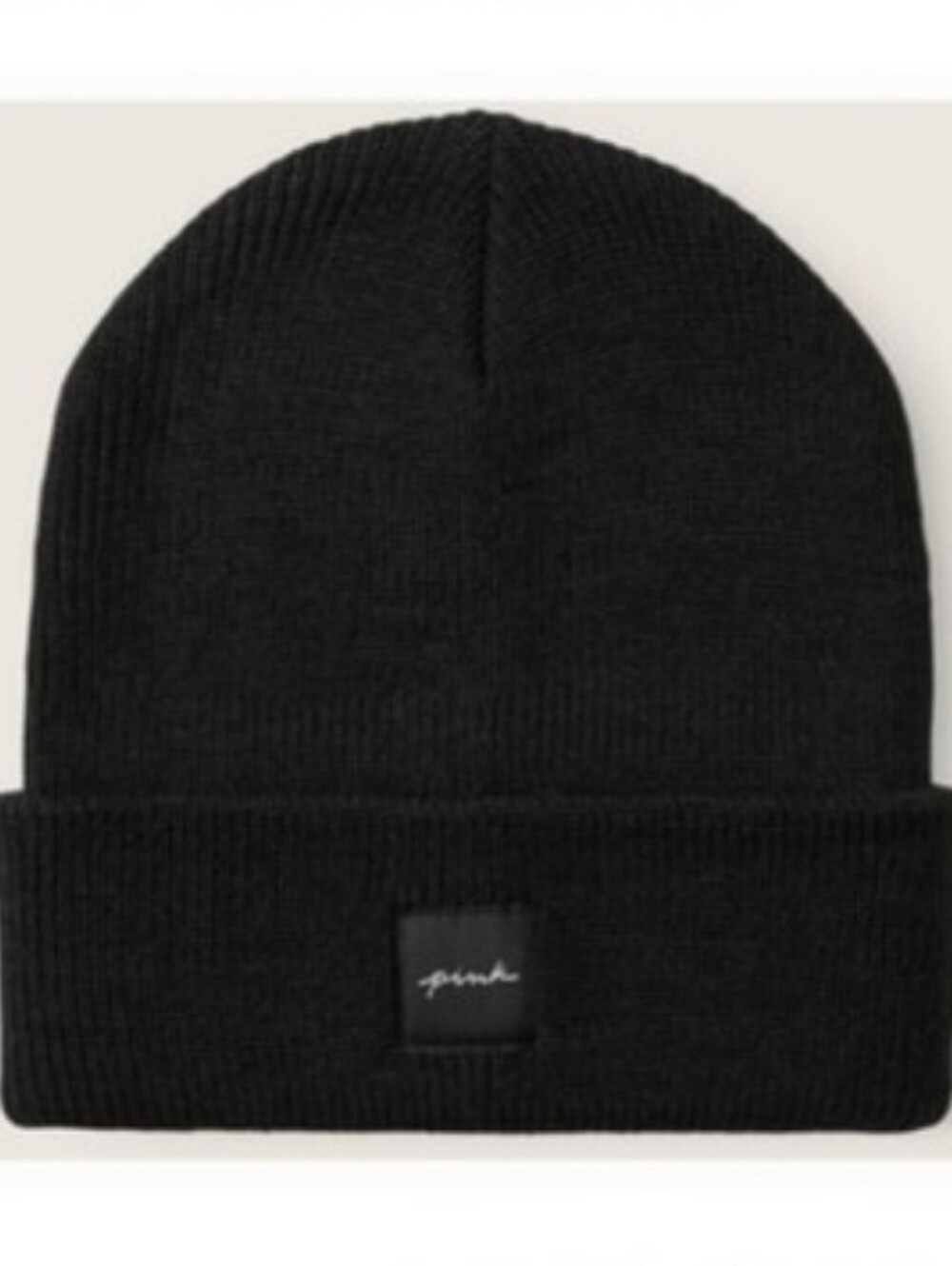 Victoria's secret pink knit rib cozy beanie sock hat BLACK
